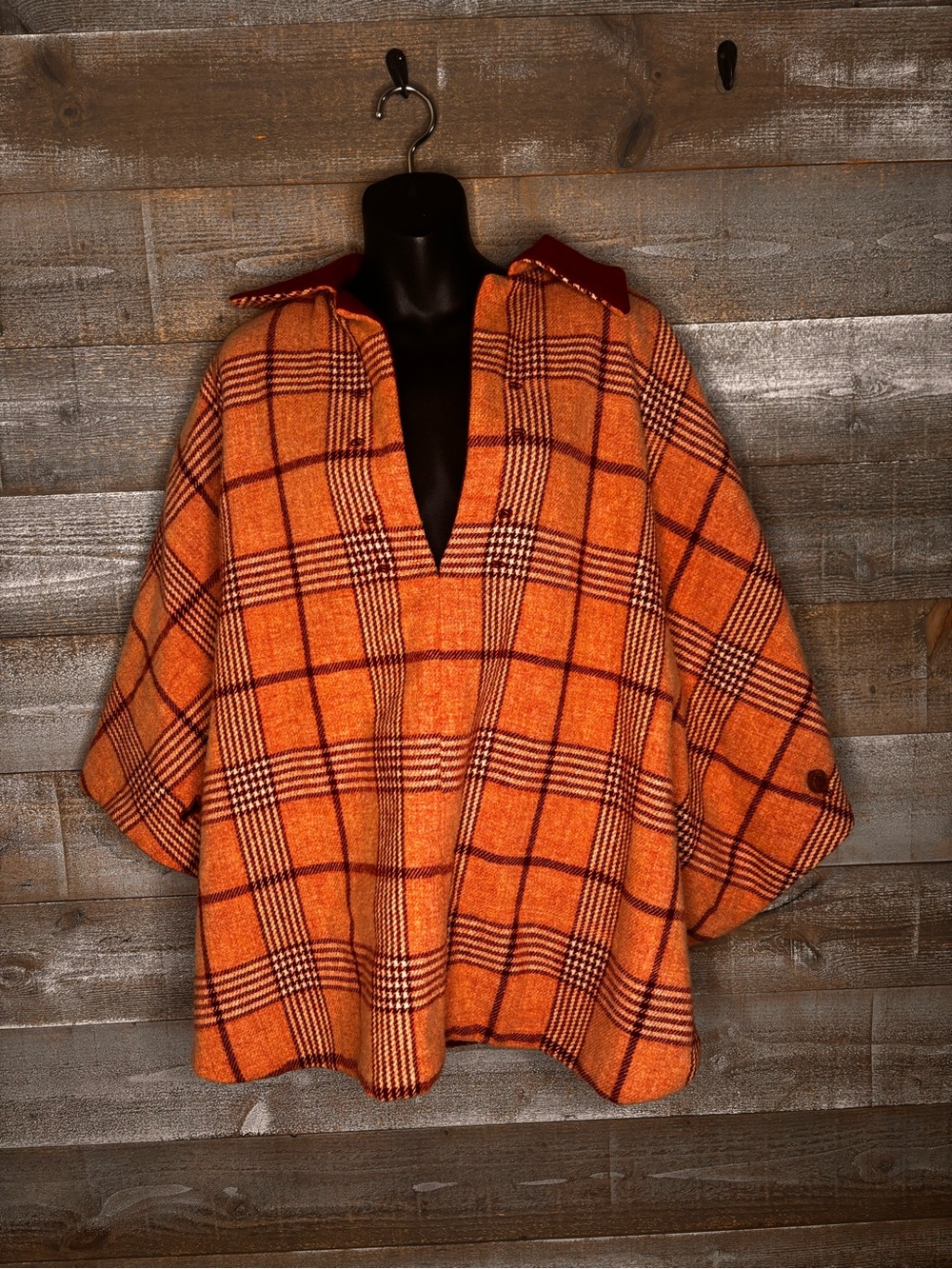 Vintage Plaid tartan pink Wool Blend Poncho Coat cape autumn pinterest fall
